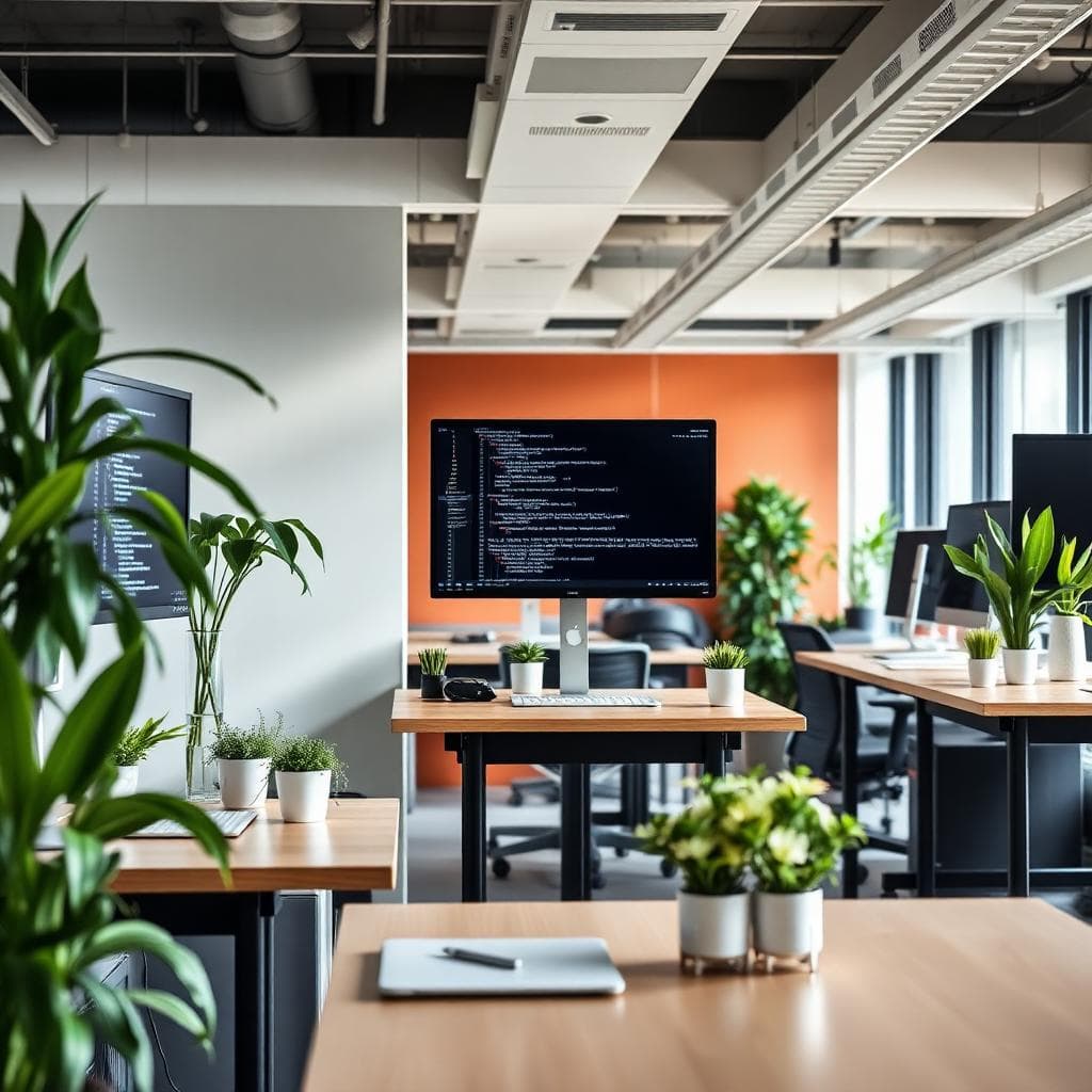 Developer workstation with dual monitors