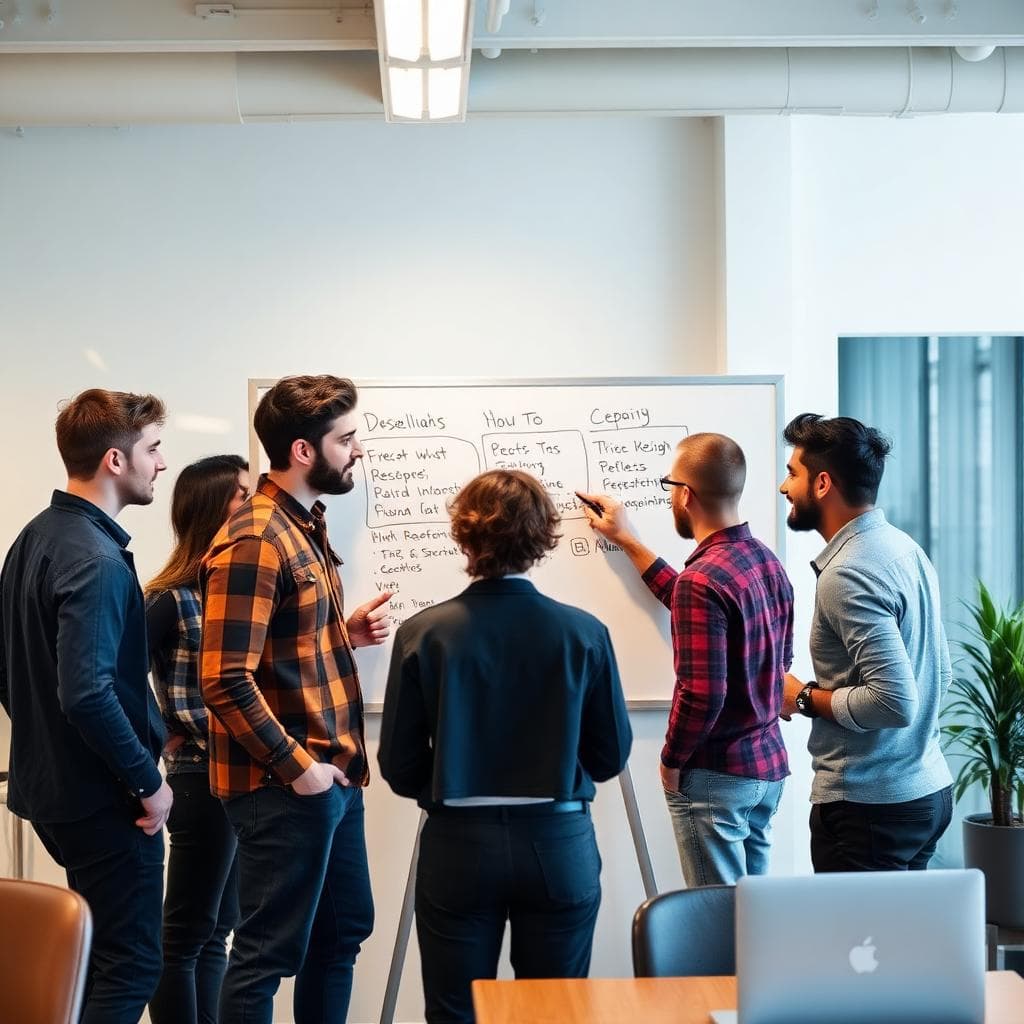 Team collaboration session at whiteboard